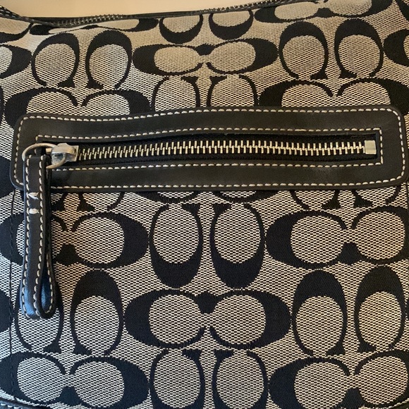 COACH Black/Gray Signature Monogram Canvas & Leather Shoulder Bag - Picture 13 of 16